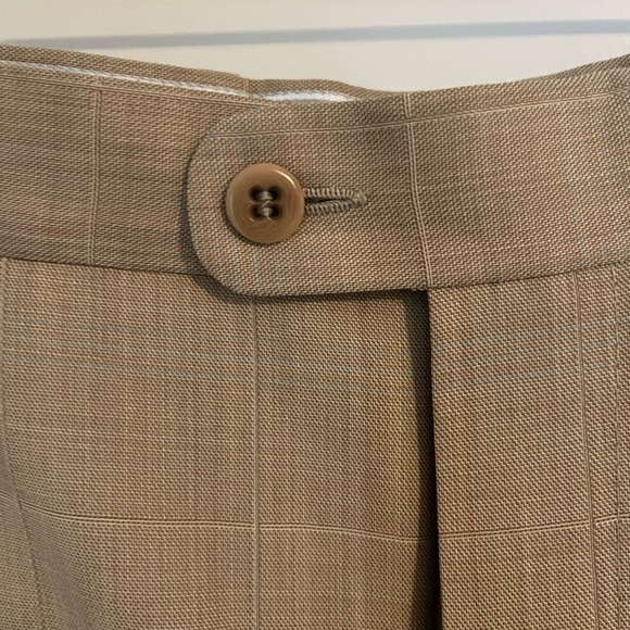 Zanella SHORT Elegant Pleated Tan plaid Pleated Trousers 34X26 - Picture 2 of 13